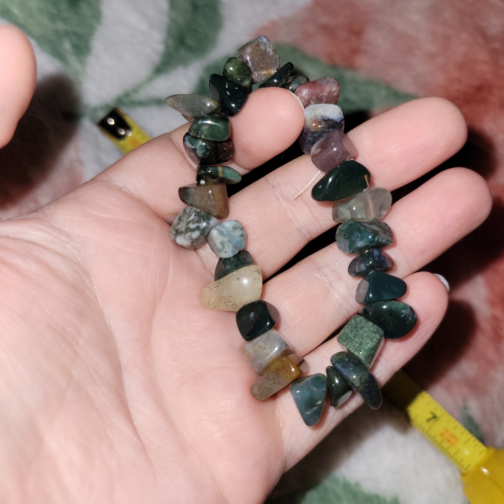 Moss Agate Or Other Natural Stone Beaded Stretch Bracelet